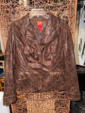 V. Ciolino Brown Faux-Snakeskin Button Front Jacket